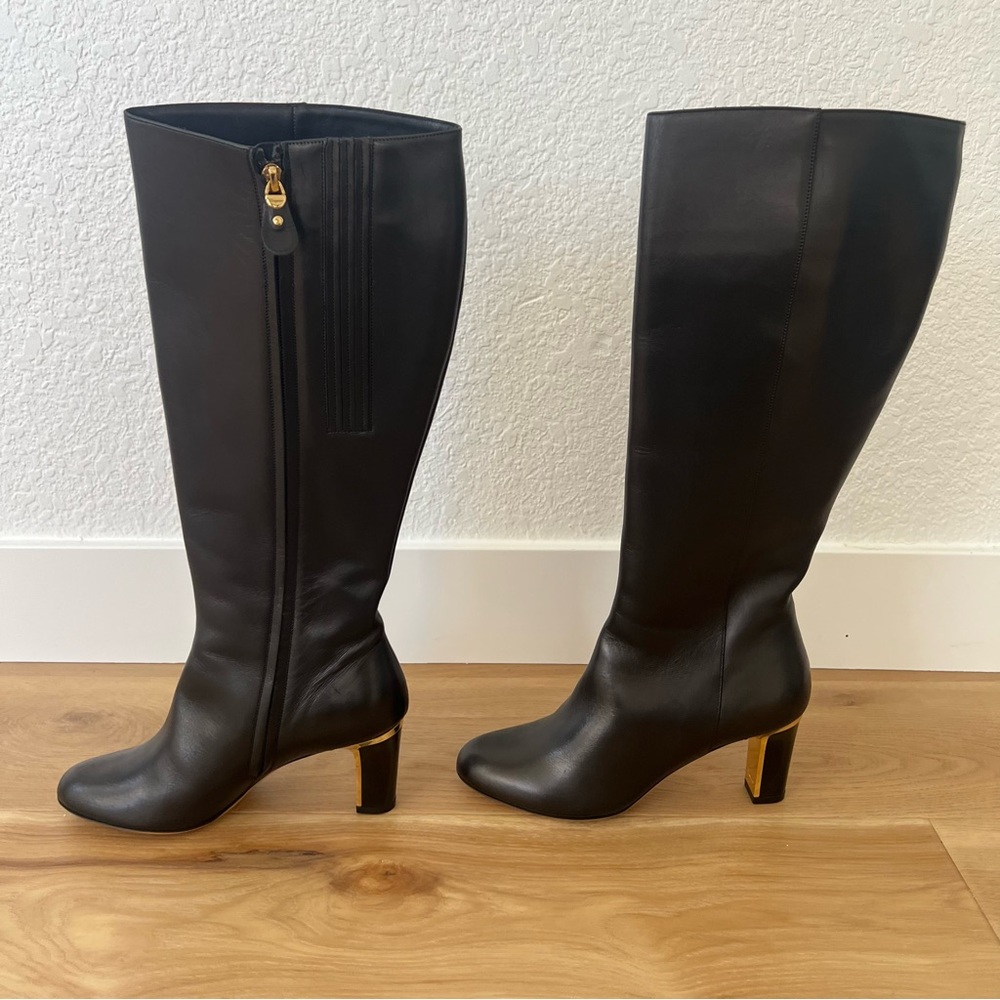 Brand New Salvatore Ferragamo Black Leather Heeled Boots Size 7